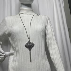 silver tone pendant necklace costume jewelry long fashion costume jewelry